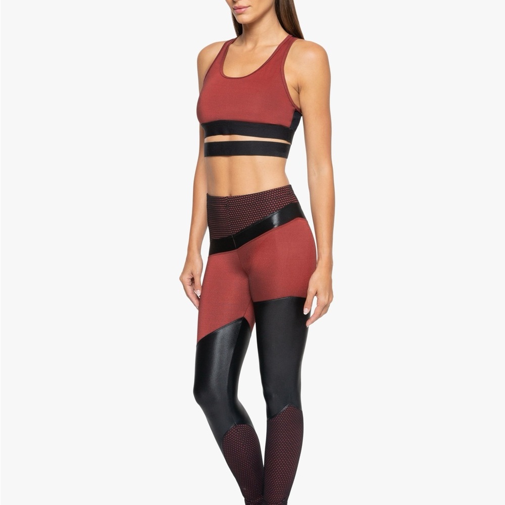 Koral Black and Burgundy Net Detail Leggings